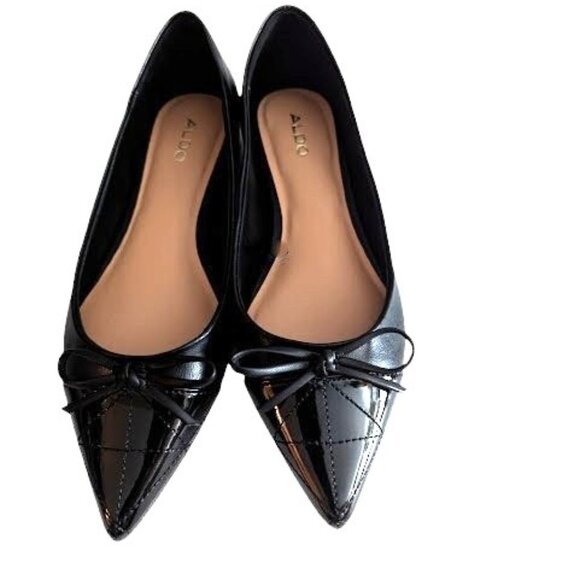 Aldo Marady Black Padded Footbed Pointed Cap Toe w/Bow Ballet Flats Size 6 NWOB - Picture 1 of 9
